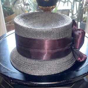 Making Elegant Gray Hat with Burgundy Ribbon